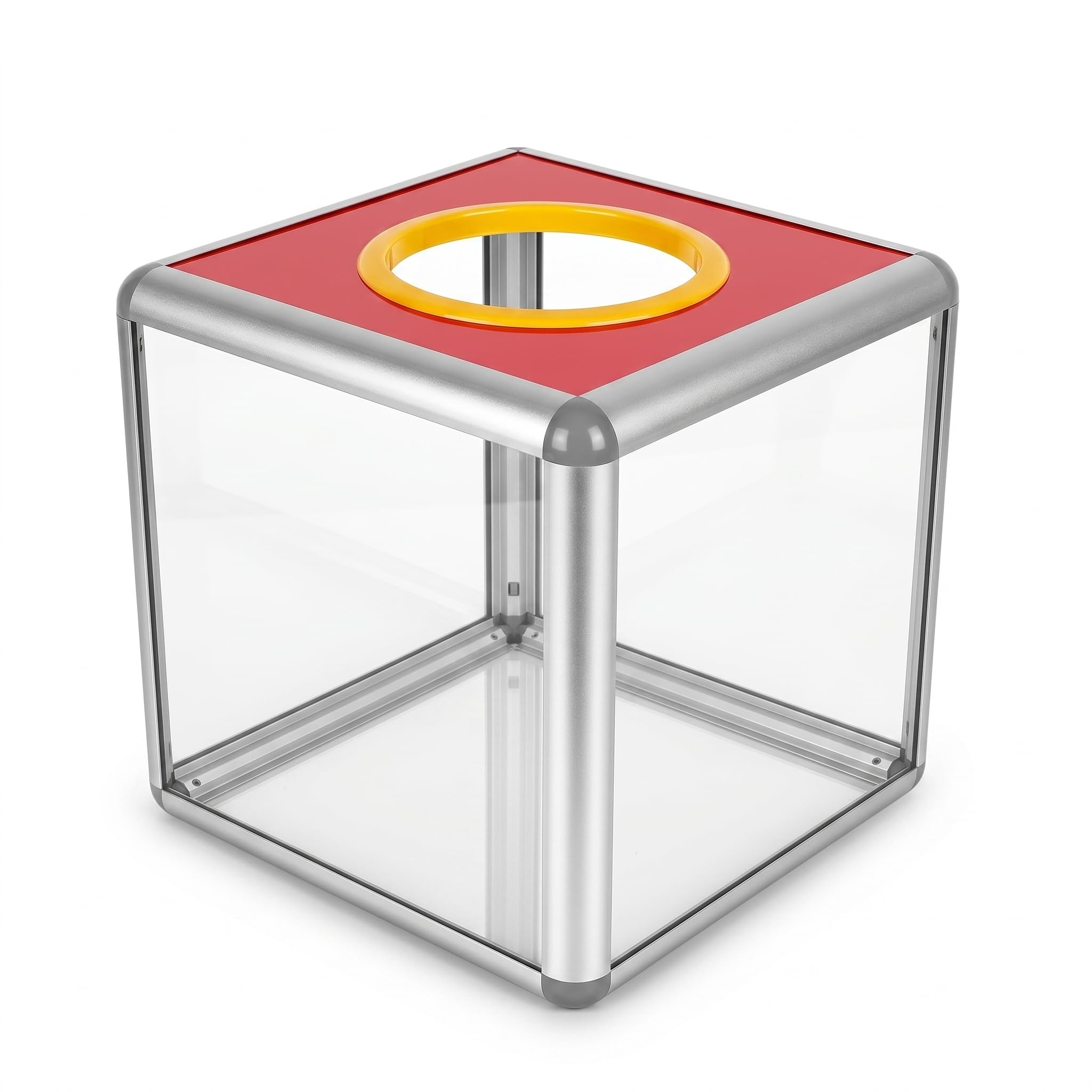 Yardwe Tombola Box aus Acryl 25CM, Losbox Durchsichtig mit Aluminiumrahmen, Quadratische Spendenbox für Jährliche Treffen, Verlosung, Fühlbox