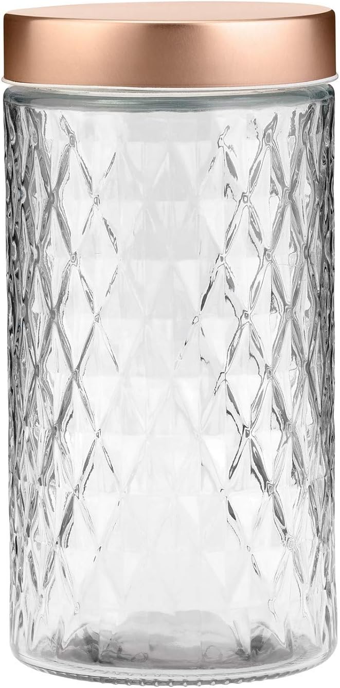 Amici Home Desmond Glass Canister | Dry Food Storage Container with Airtight Copper Lid | Clear Glass Jar for Kitchen & Pantry Organization | Large, 60 Oz