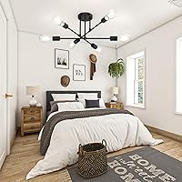 Vista 6 de Lámpara de araña Sputnik moderna con 6 bombillas T64, lámpara de techo semiempotrada de 22 pulgadas, iluminación de mediados de siglo de 6 luces