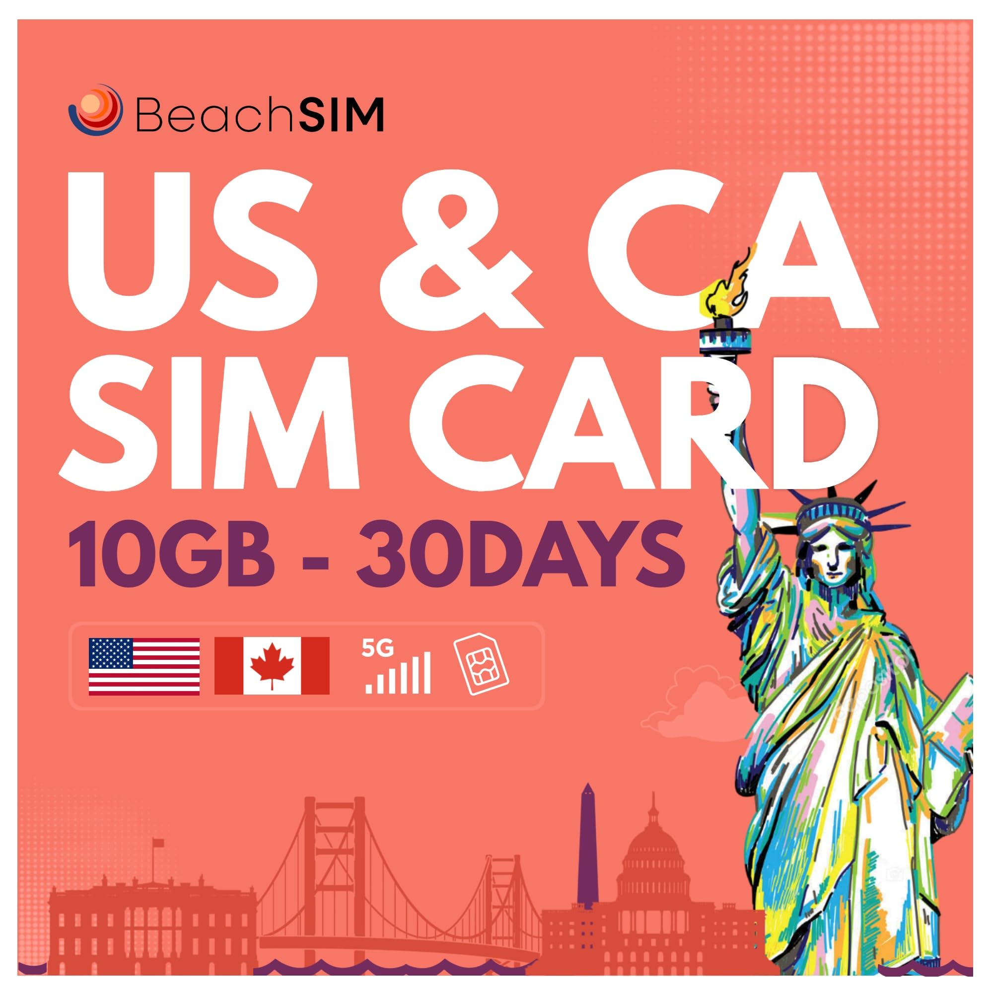 SIM Karte Kanada 30 Tage. 10 GB Datenvolumen mit 4G/5G-Netzen. Kostenloses Roaming in den USA. Nur Daten. Einfaches Aufladen. Funktioniert auf iOS- und Android-Geräten.