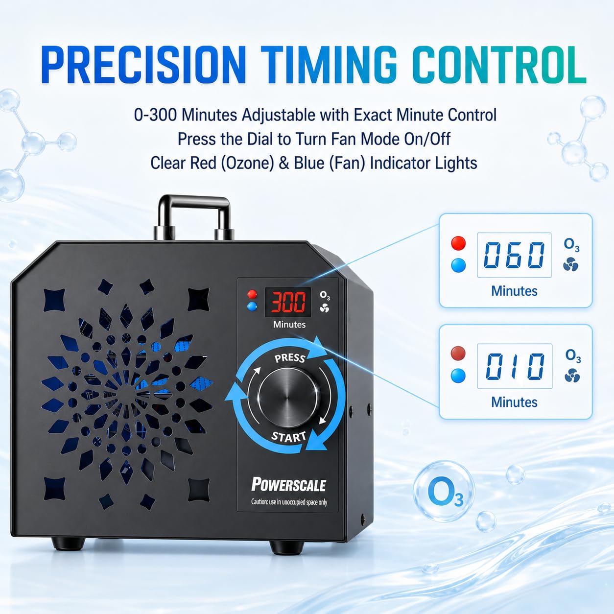 Powerscale OZB2 Ozonizzatore per Ambienti Commerciale 150.000 mg/h - Generatore di Ozono Industriale per la Rimozione degli Odori - Purificatore d'Aria e Sterilizzatore per Grandi Case e Uffici