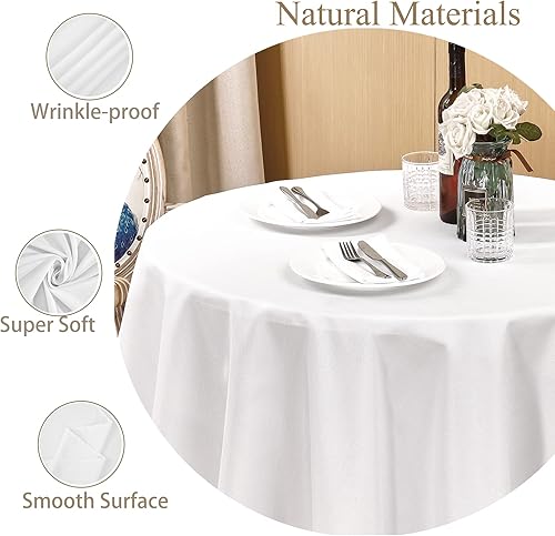 Miniatura 3 de Mebakuk - Mantel redondo, tela de imitación del lino, antiderrames, antiarrugas y no encoge, mantel decorativo, ideal para cenas o para exteriores,