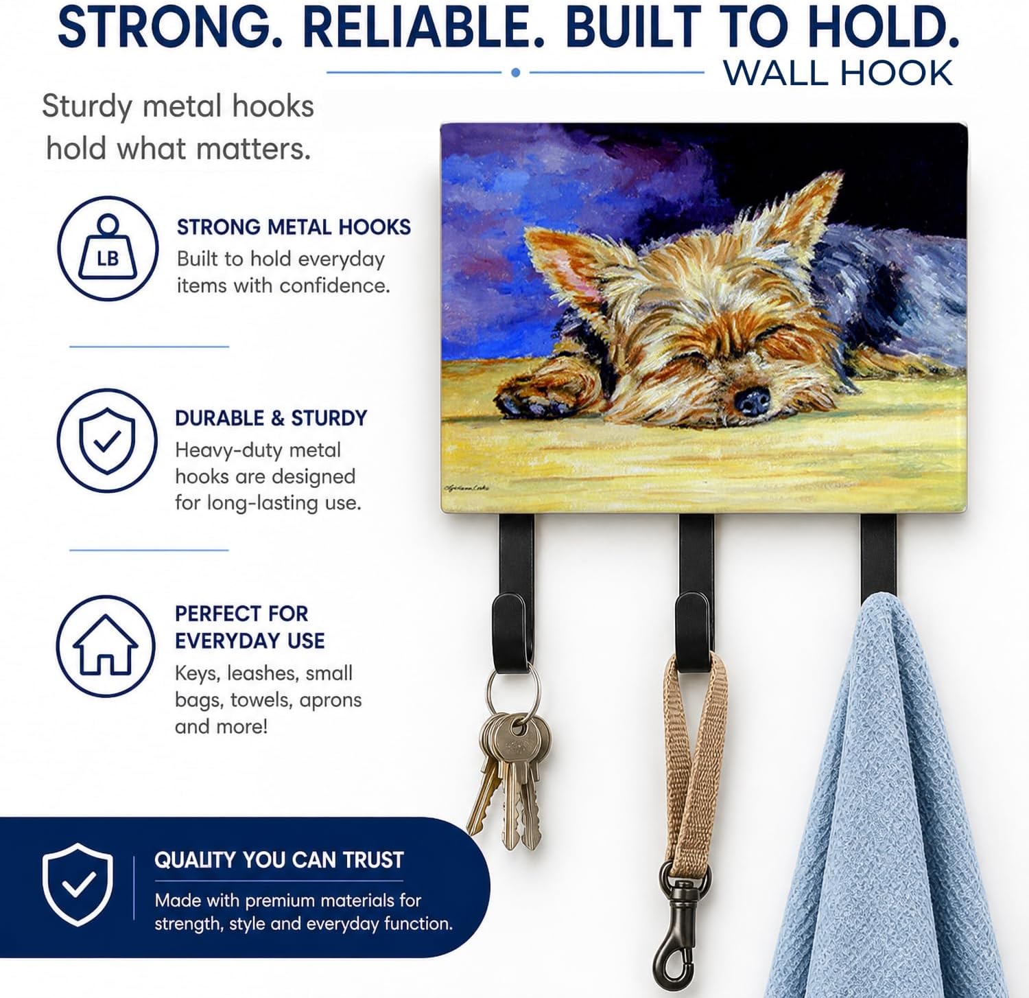 Caroline's Treasures 7357TH68 Yorkie Taking a Nap Leash or Key Holder, Wall Hooks, Key Hooks Holder, Coat Rack Wall Mount, Coat Hooks, Hooks for Hanging Keys, Towels, Aprons, Leashes, image 4