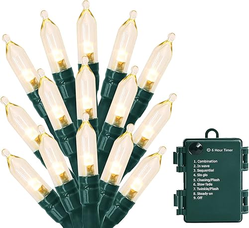 Miniatura 1 de Luz de Navidad, 100 luces LED de 33 pies, funciona con pilas, con temporizador automático y 8 modos, cable verde impermeable para exteriores e