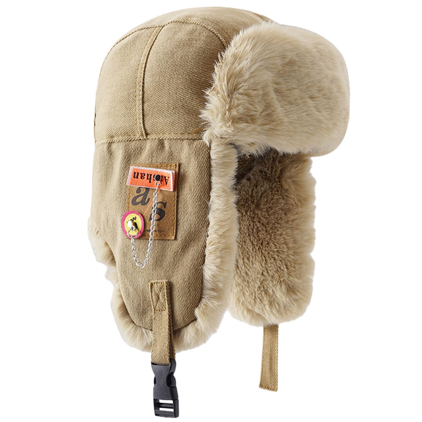 Maxtonser Vintage Inner Plush Trapper Hat for Teens Adult Windproof Winter Hat Thicken Earflap Hat Keep Warm Skiing Cycling Hat Khaki