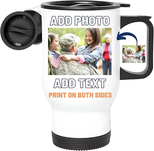 Taza de viaje personalizada con imágenes – Añade nombre, texto, logotipos, fotos para taza personalizable, vaso de café personalizado aislado de