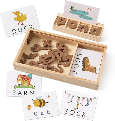 Juegos de ortografía de madera a juego, juegos de palabras CVC, tarjetas flash de palabras a la vista, jardín de infantes, Montessori preescolar