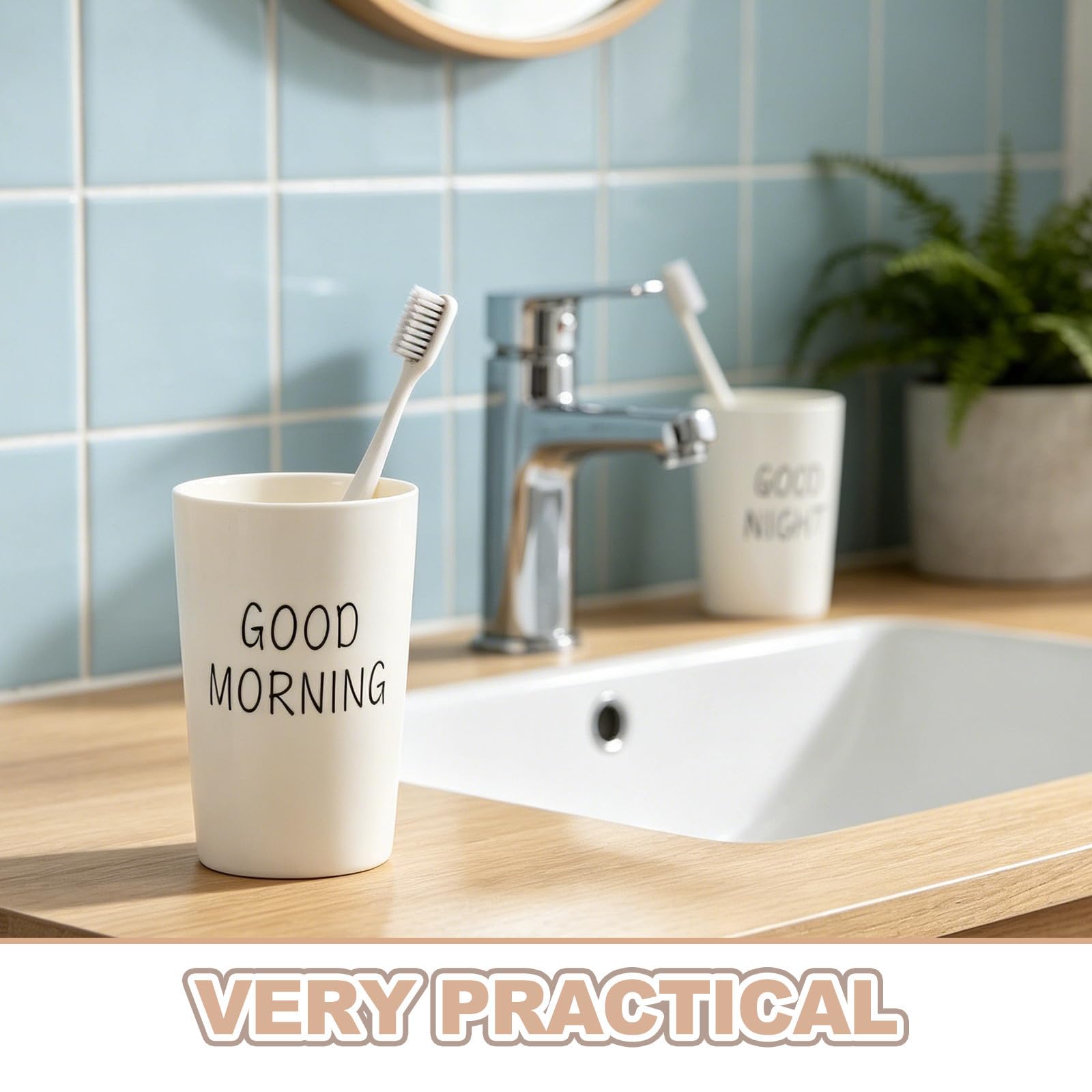 SHINEOFI 2 Piezas Vaso Diseño Simple y Elegante para Baño Estilo Americano de Cerámica de Color Claro Material Resistente y Fácil de Limpiar para Cepillo de Dientes