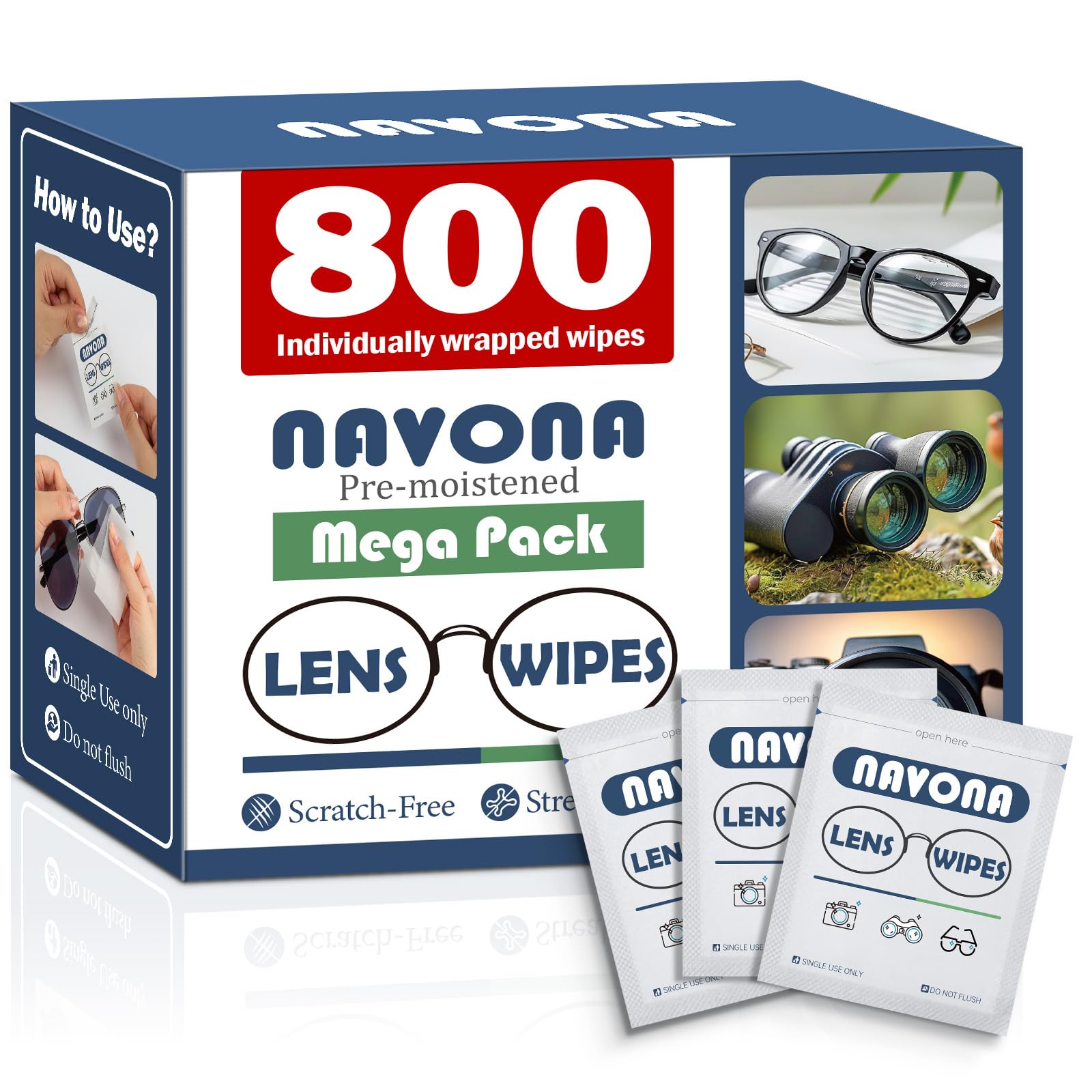 800 Count Lens Wipes for Eyeglasses Pre-Moistened Individually Wrapped Eyeglass Cleaning Wipes Scratch-Free Streak-Free Glasses Cleaner Wipes for