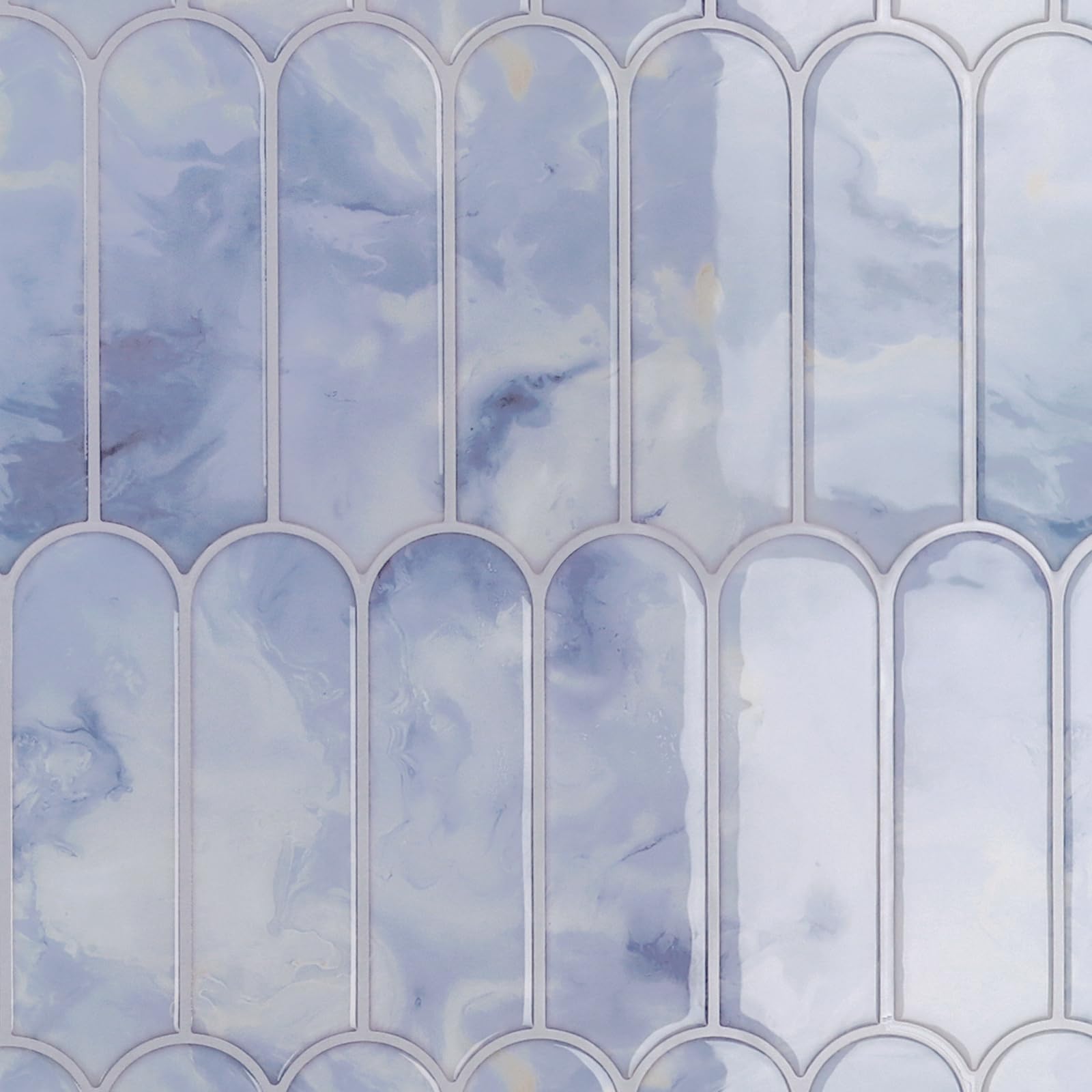 CRE8TIVE 16 Piezas Azulejos Adhesivos Autoadhesivo Azul Claro Cenefa Adhesiva Cocina Azulejos Adhesivos Baño Marmol Impermeable Baldosas Adhesivas Pared Forma de Abanico Largo Chimenea 30.5cm x 30.5cm