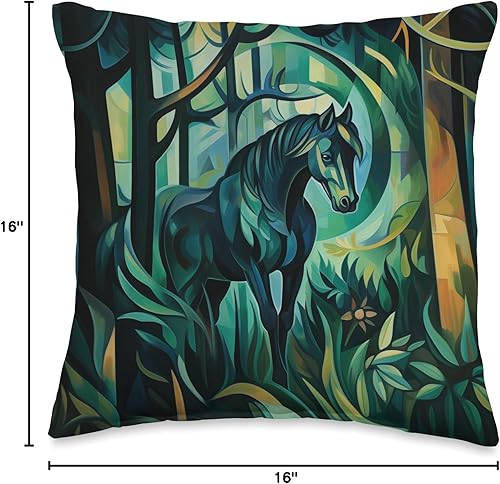 Miniatura 4 de Witch Spirit - Almohada cubista con diseño de hojas de caballo y caballo verde bosque, 16 x 16 pulgadas, multicolor