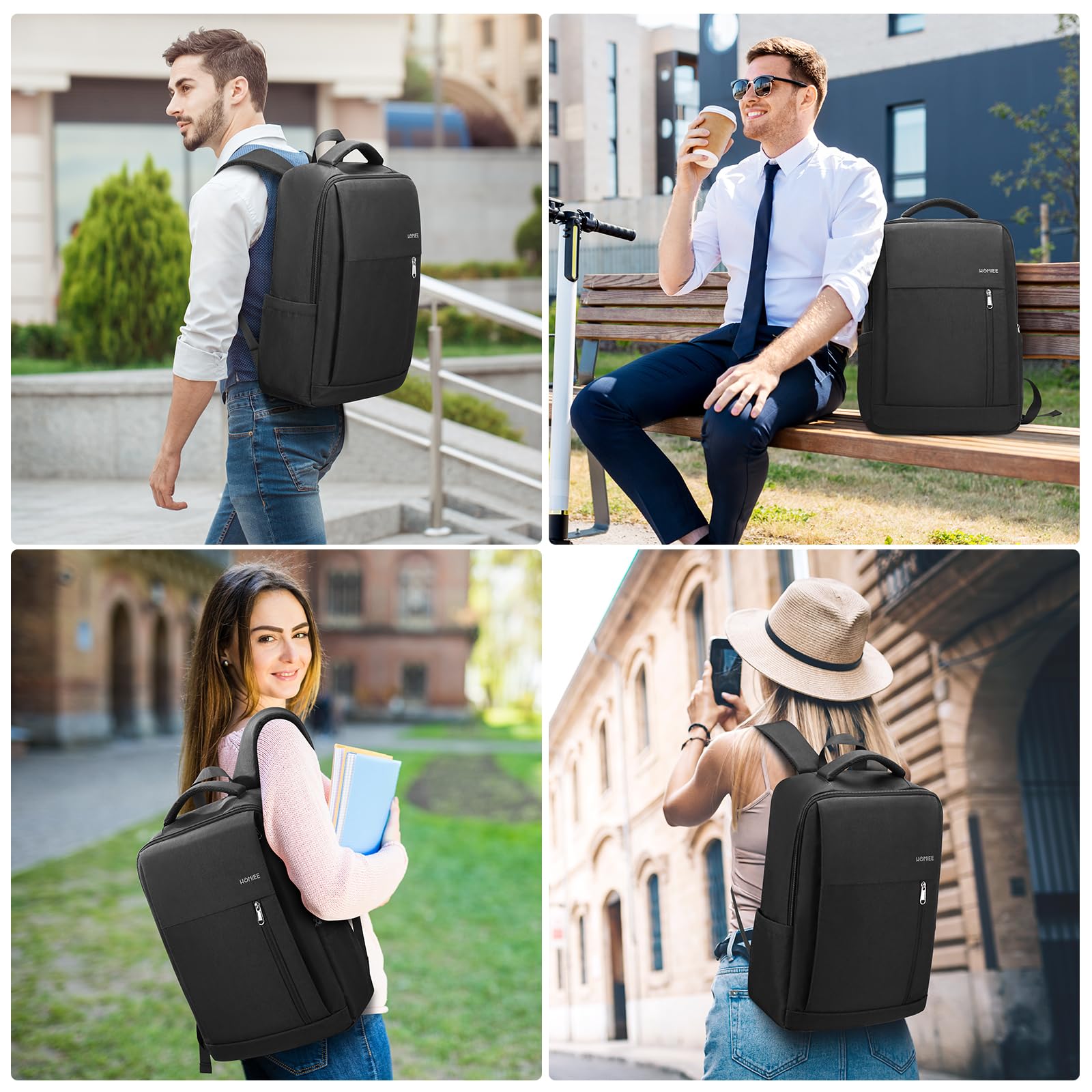 HOMIEE Zaino PC Portatili, Zaino Antifurto Impermeabile Con porta USB, Zaino per Computer Affari da 15.6 Pollici Notebook, Zaino Lavoro Uomo Donna per Casual Scuola Viaggio