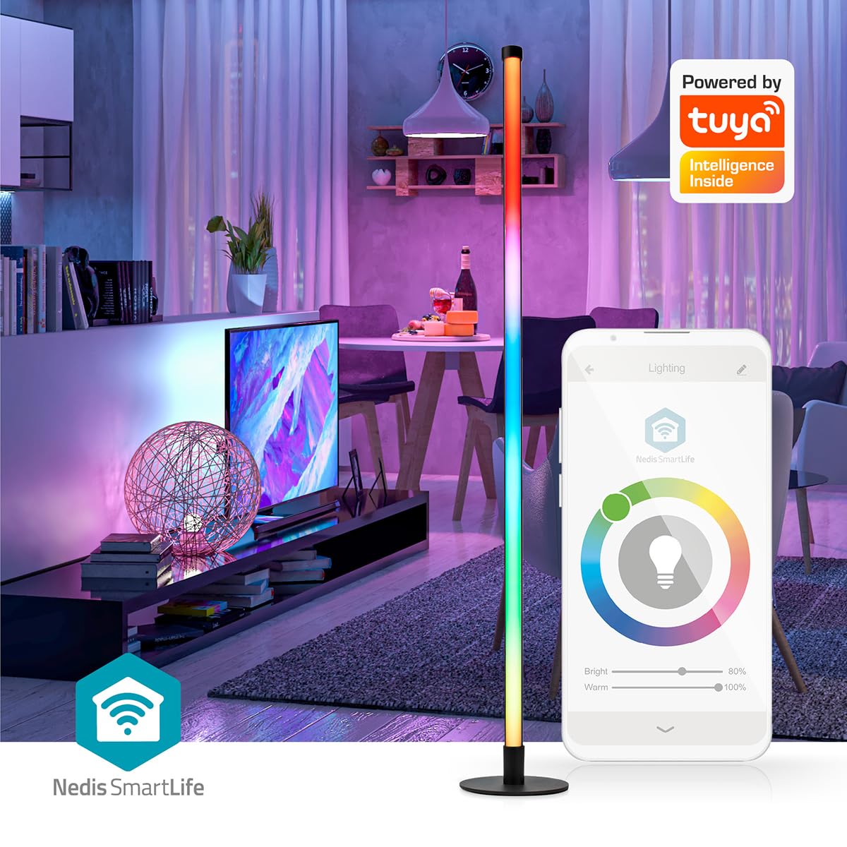 NEDIS SmartLife Stimmungslicht - Wi-Fi - Tube - 180 lm - RGBIC/Warm bis kühlen weiß - 2700-6500 K - 10 W - Metall/Silikon - 1 Stück