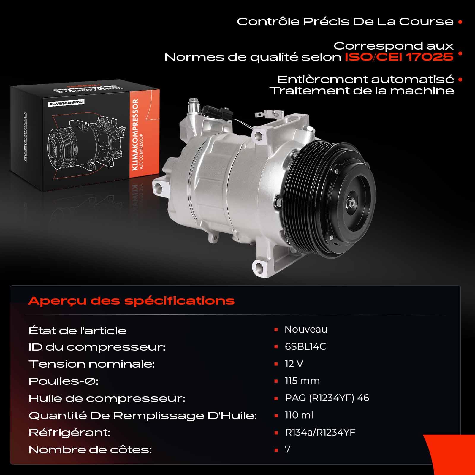 Frankberg Compresseur de climatisation avec embrayage 926009944R | Compatible avec: Scénic III JZ0/1, Scénic III Van JZ0/1, M.e.g.a.n.e III Grandtour KZ0/1