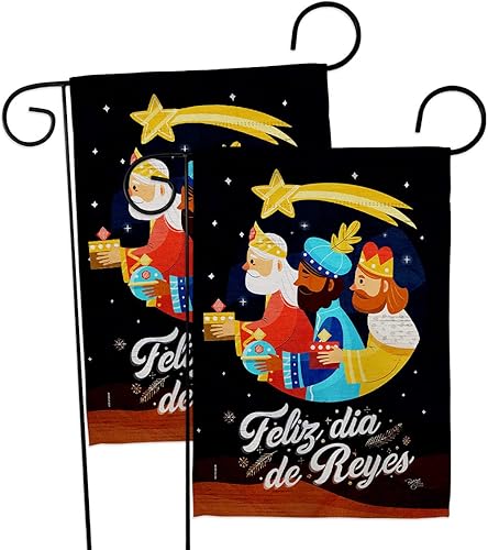 Miniatura 1 de Breeze Decor Feliz Dia De Reyes - Paquete de 2 banderas de jardín de Navidad de tres reyes, religiosas, santas familiares, decoración de casa