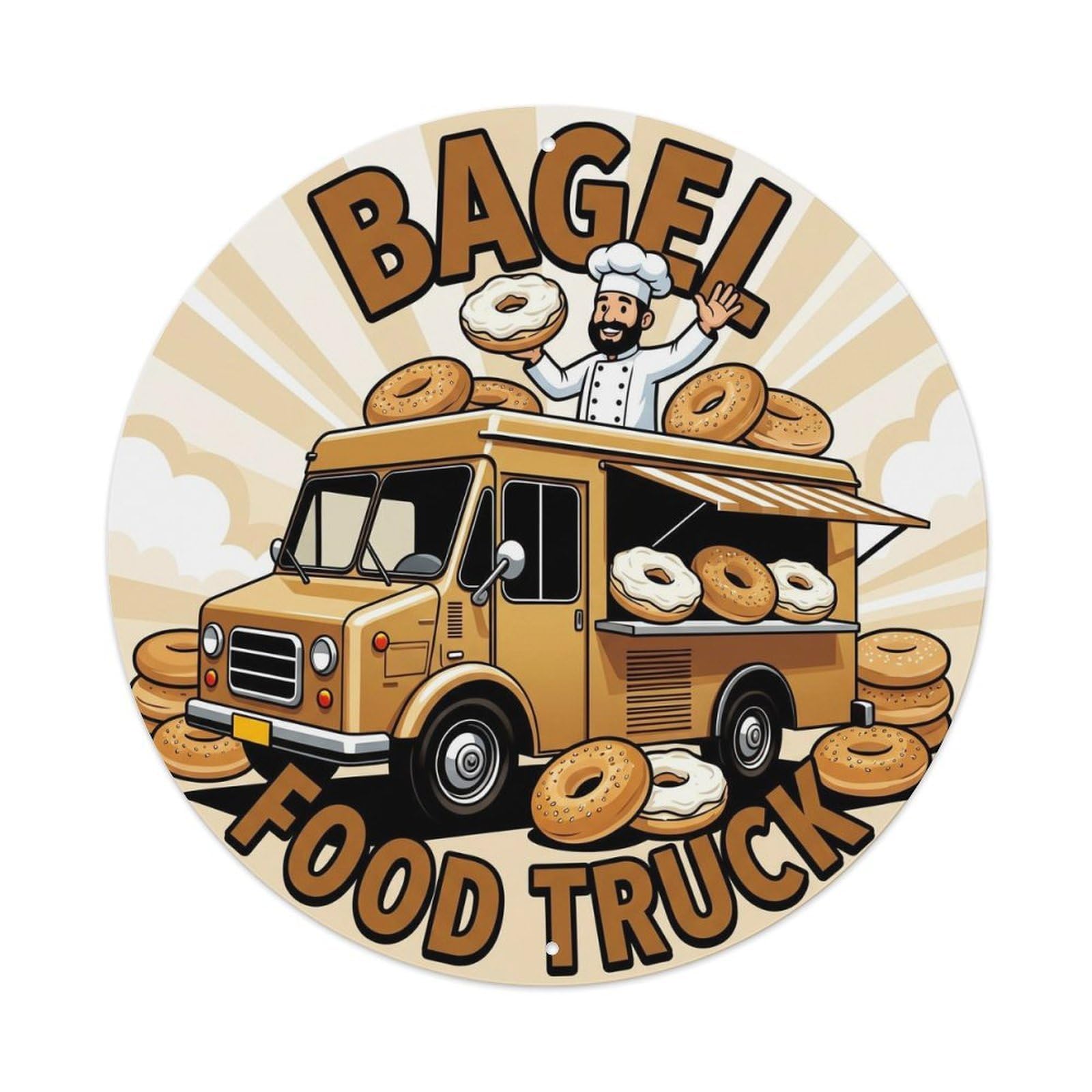 Poland Bagel Food Truck Gourmet Chef Illustration Metal Tin Sign