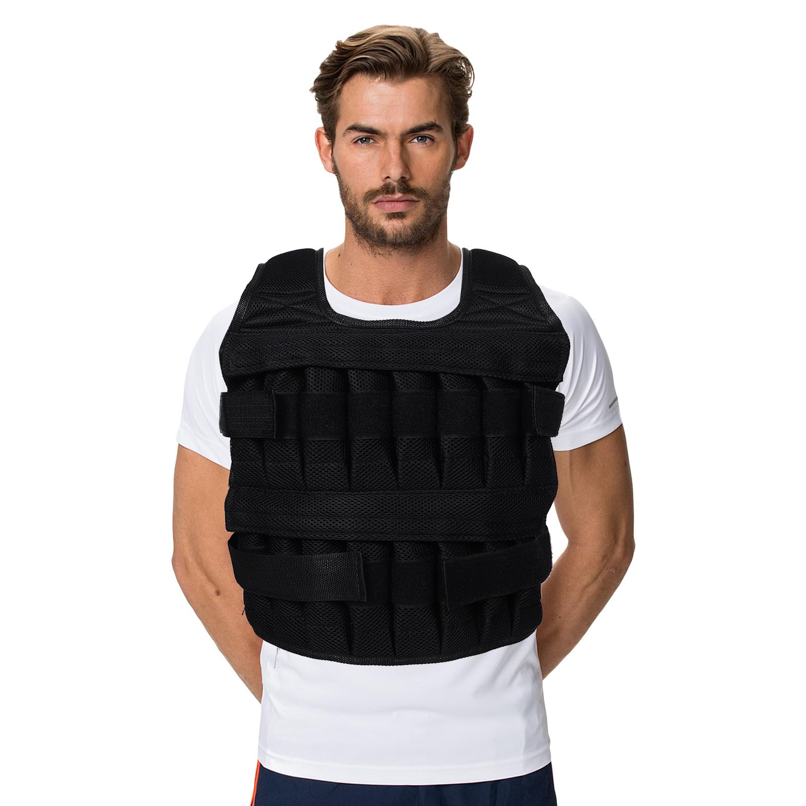 Gilet Zavorrato Regolabile per Allenamento Forza, Uomo Donna, Nero | Tasche Rimovibili, Vestibilità Confortevole, Tessuto Nero, Sport Vari, Sagoma Aderente al Corpo
