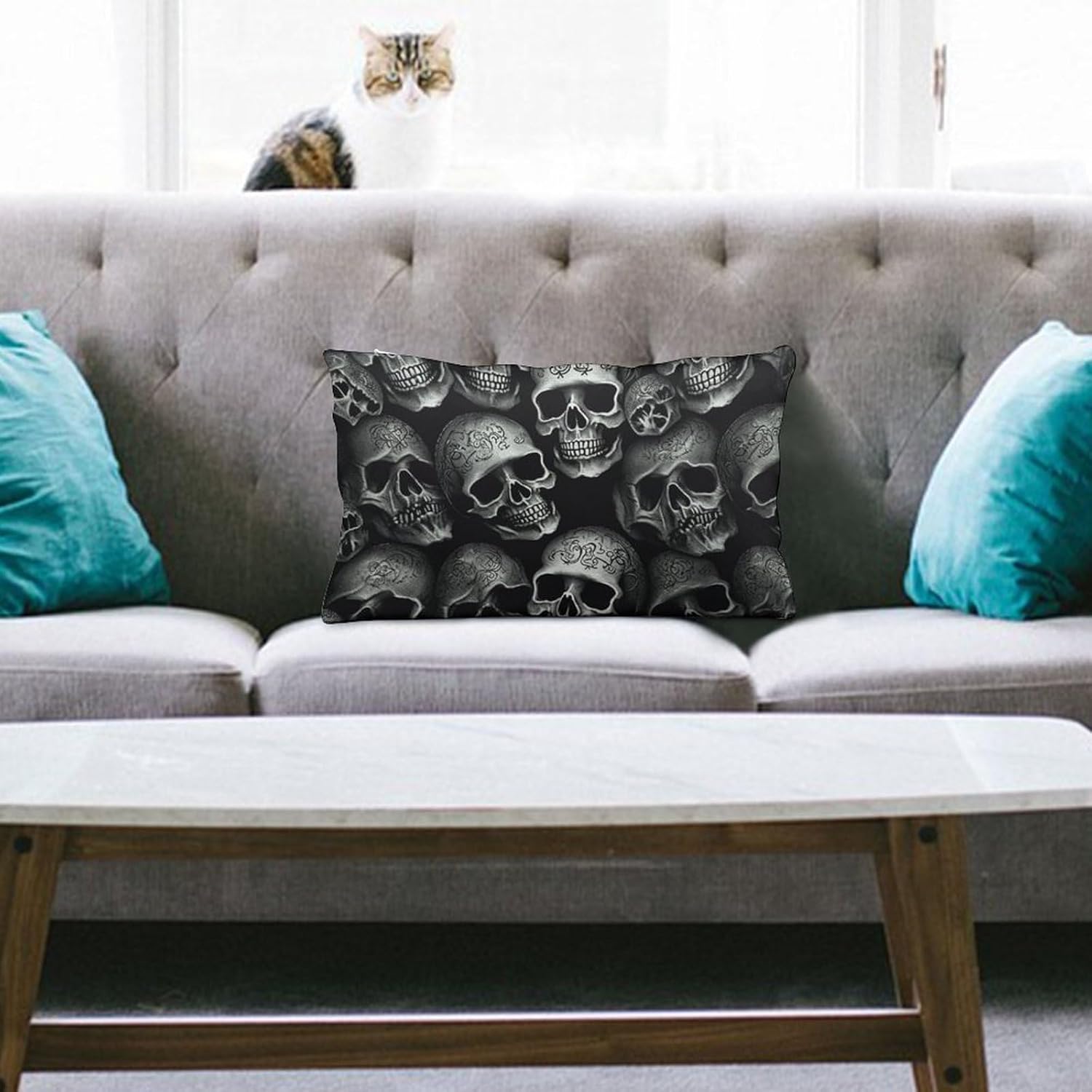 Black Skull Pillow Cases Queen Size Set of 1 Soft Comfortable Throw Pillows Covers Decorative Pillowcase with Zipper Bed Cushion Covers for Couch Sofa Bedroom 12 "x20