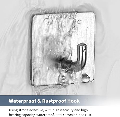 Miniatura 2 de Gancho autoadhesivo, impermeable en ganchos de ducha para colgar lufa, toallas, ropa, batas para baño, acero inoxidable, cepillo extraíble, gancho