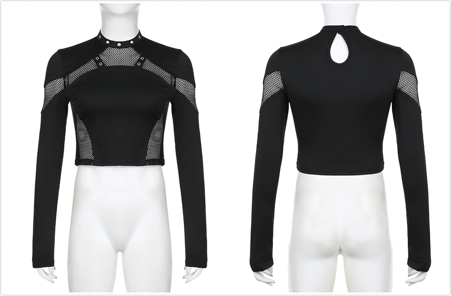 Sup-Coente Gothic Crop Top T Shirts for Women Goth Black Long Sleeve Punk Rock - Image 5