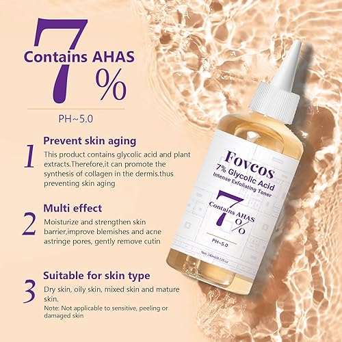 Miniatura 2 de Tónico exfoliante de ácido glicólico al 7%, tónico facial exfoliante para el cuidado de la piel, mejora la textura, reduce los brotes de poros y