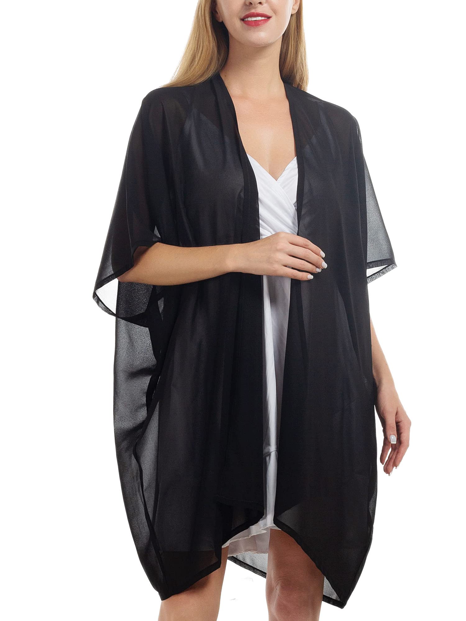 Camisunny Women's Chiffon Printed Kimono Cardigan - Light Pink Beach Cover Up, Blouse & Bikini Robe