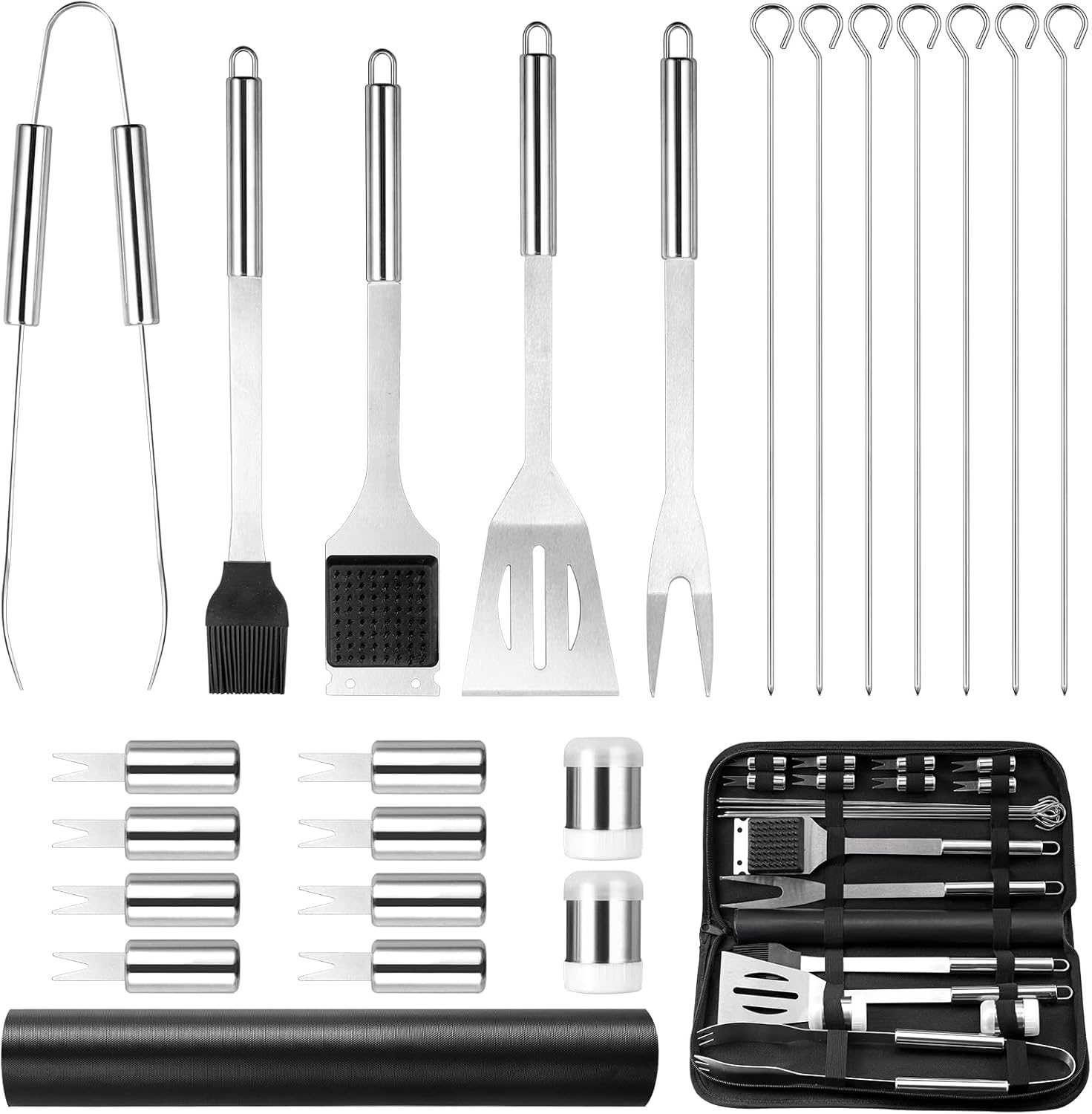 HOMGEN Portable Barbecue Tool Sets 24Pcs Stainless Steel Grill Tool Kit Multifunction BBQ Grill Utensils Set With |Dishwasher Safe|Storage Bag|Heat Resistant Handle| Perfect for Party Camping etc HOMGEN Portable Barbecue Tool Sets 24Pcs Stainless Steel Grill Tool Kit Multifunction BBQ Grill Utensils Set With |Dishwasher Safe|Storage Bag|Heat Resistant Handle| Perfect for Party Camping etc