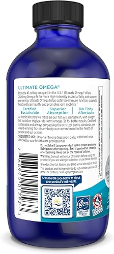 Miniatura 3 de Nordic Naturals Ultimate Omega Liquid sabor a limón 4 onzas 2840 mg de Omega-3 suplemento de aceite de pescado Omega-3 de alta potencia con EPA y