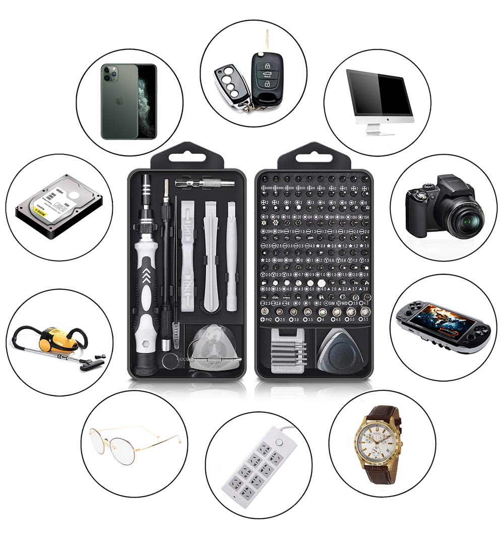 Hevanto Set di cacciaviti di precisione 130 in 1, con custodia e manico antiscivolo, kit di riparazione fai da te per smartphone, computer portatili, orologi, occhiali, PS4, cacciavite per PC