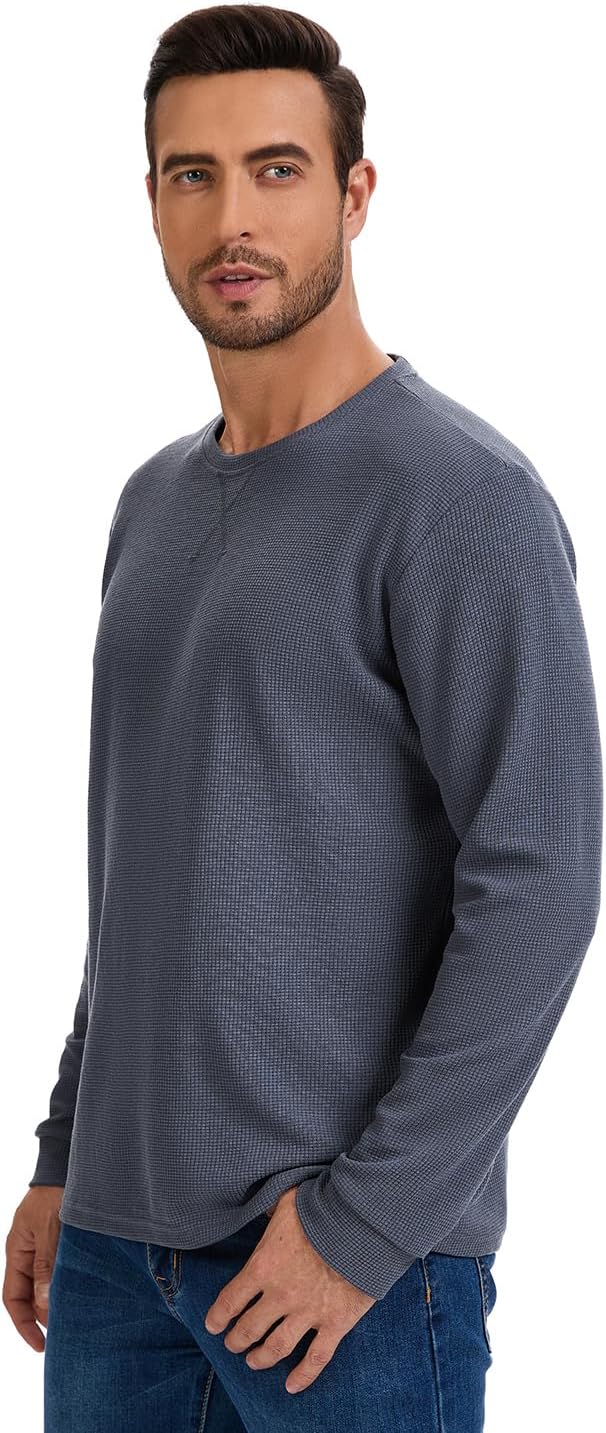 3 Pack Mens Waffle Shirts Long Sleeve Shirt Regular Fit Casual T-Shirt Crewneck Lightweight Pullover Top