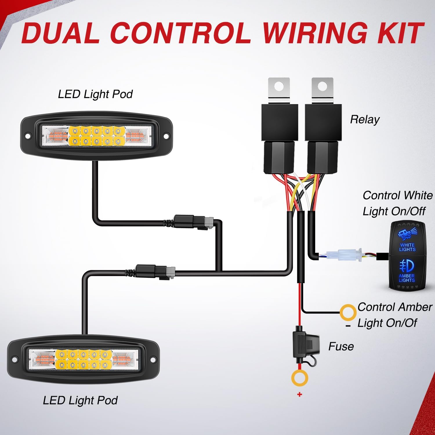 Nilight Flush Mount LED Light Pods 2PCS 6 Inch 60W Amber White 3 Lighting Modes Fog Lights Spot Flood Beam with Dual Control 18AWG Wiring Harness for Truck Pickup Golf Cart UTV ATV SUV Boat 4x4 Car