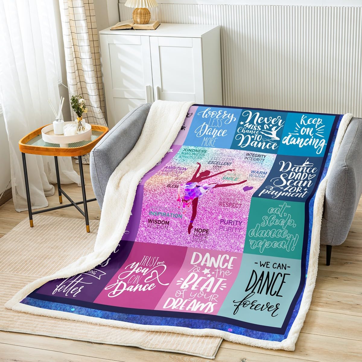 Homemissing Boys Multicolored 13217 Ballet Dancer Sherpa Blanket Gifts For Ballet Lovers Fleece Throw Blanket For Kids Girls Decor Plaid Plush Blanket Purple Pink Fuzzy Blanket Bedroom Single 50X60 Inch