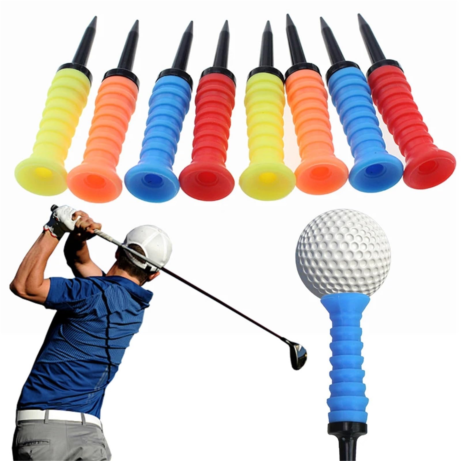 Premium-Golf-Tees, Golf Elastic Tees, Mehrfarbig, 83,0 mm, Übungs-Silikon, PC-Zubehör, 5 Stück