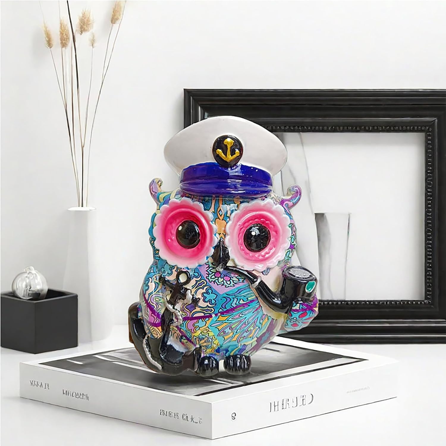 Graffiti Owl Statue Sculpture Animal Art Figurine Home Decorations Living Room Book Shelf Cabinet Table Desk Top Centerpieces Ornaments (E1) image 3