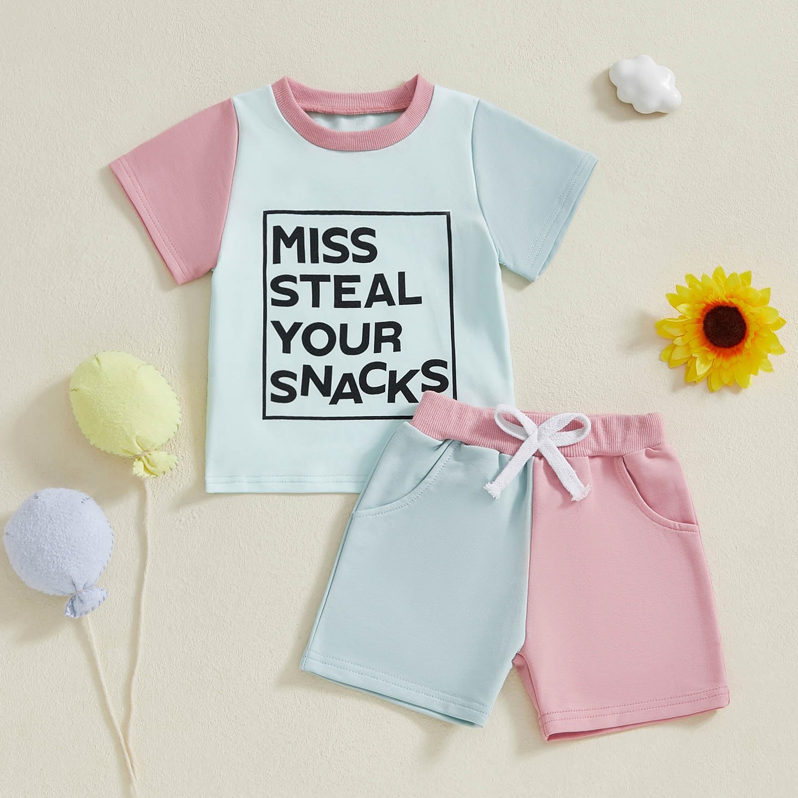 Baby Girl Summer Clothes Toddler Baby Short Sleeve Crew Neck Letters Print T-Shirt Top Short Cute Infant Baby Outfit (Blue, 2-3 Years)