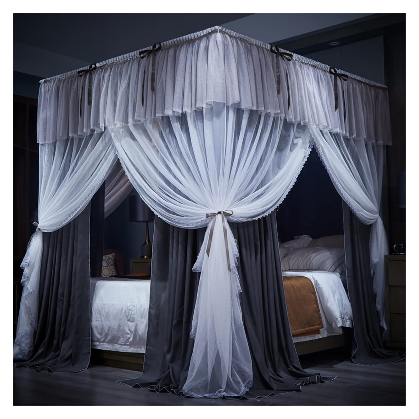 Ciel de lit superposé de luxe en inox avec moustiquaire quatre saisons