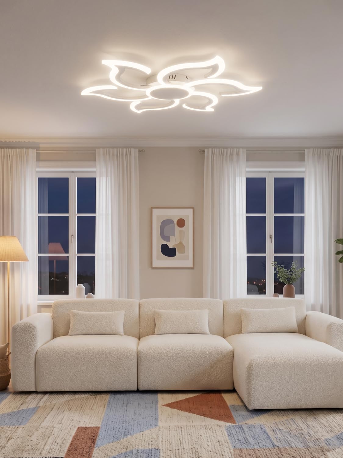 Smart WiFi Lampadario Compatibile con Alexa e Google Home, Ø88cm Plafoniere Led Design Fiore Moderno, Dimmerabile, Funzione Memoria, Ceiling Light per Camera da letto, Soggiorno, Bianco