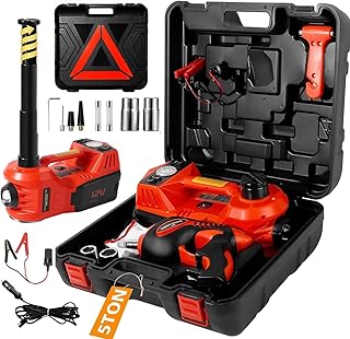 JANVITHA DC 12V 5 - in - 1 Electric Hydraulic Car Jack with Electric Impact Wrench Tire Inflator and LED Light for Car SUV MPV Sedan Lifting Range 6 to 17.7 inch Orange - 12 Months Warranty