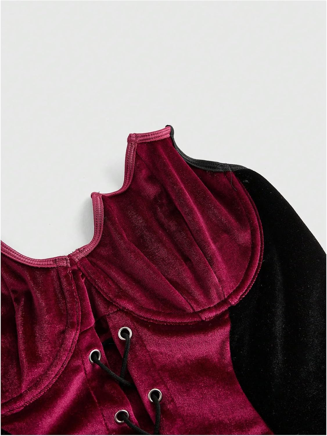 SHENHE Women's Velvet Gothic Corset Lace Up Strapless Bustier Tube Bat Vampire Corset Costume - Image 3