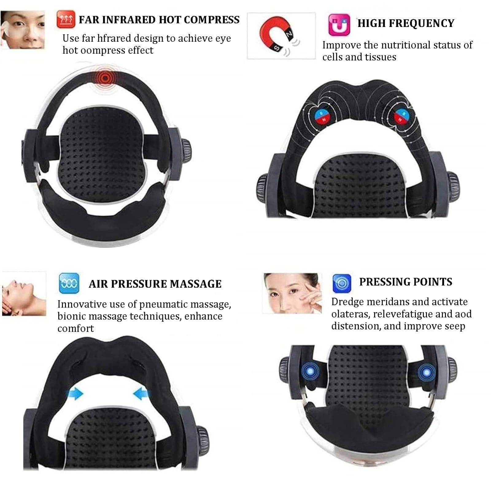 Masajeador De Cabeza 2 En 1 (Terapia para Cabeza Y Ojos), Calentamiento AutomáTico, VibracióN De Aire, Casco Musical con VibracióN, RelajacióN Cerebral Y Alivio del EstréS.