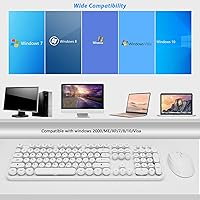Vista 8 de Combo de teclado y mouse inalámbricos, teclado blanco lindo de 104 teclas con pad numérico y mouse para Windows, computadora, PC, portátil (blanco)