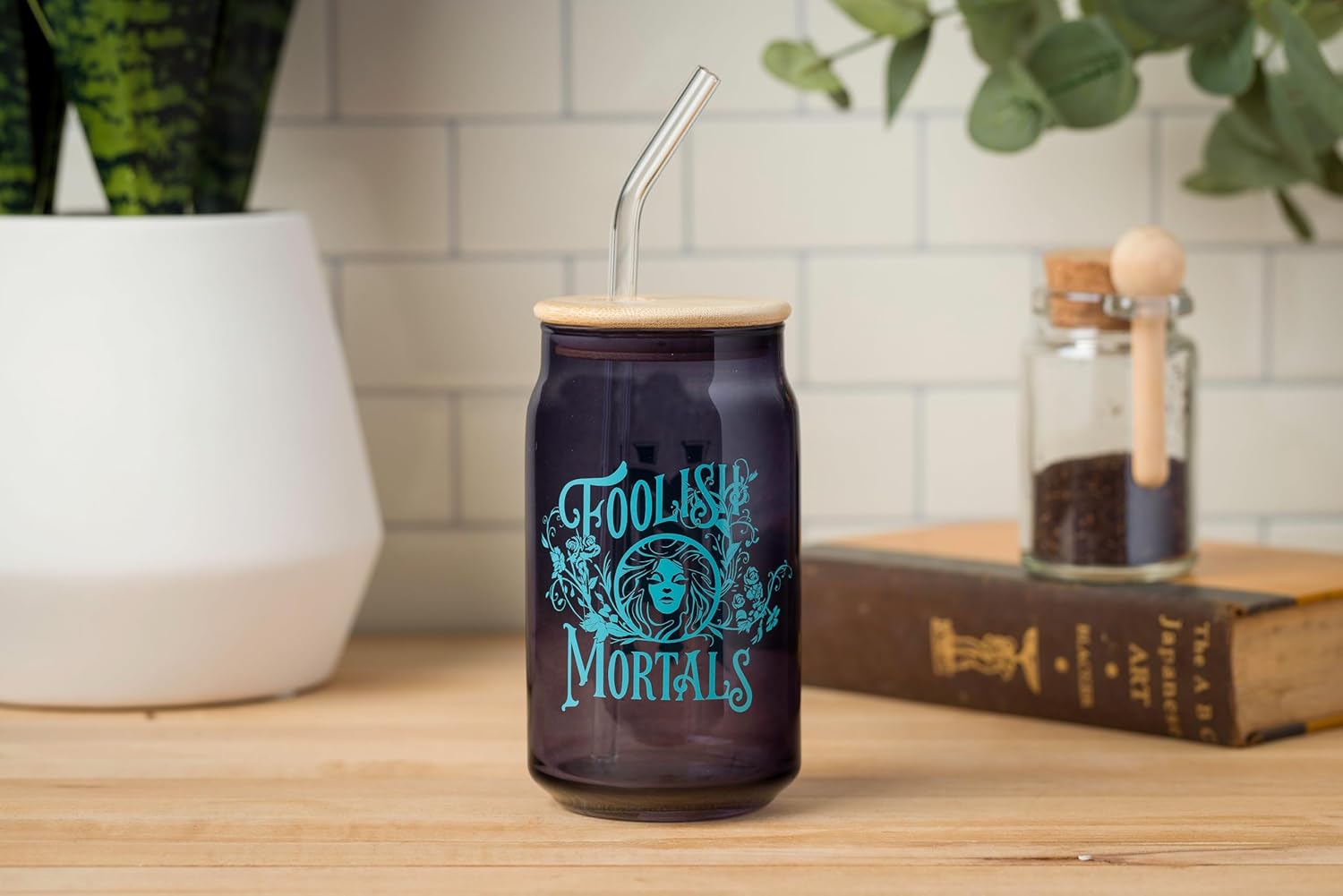 Silver Buffalo Disney Haunted Mansion “Foolish Mortals” Featuring Madame Leota Glass Jar Tumbler with Bamboo Lid and Glass Straw, 16 Ounces - Image 7
