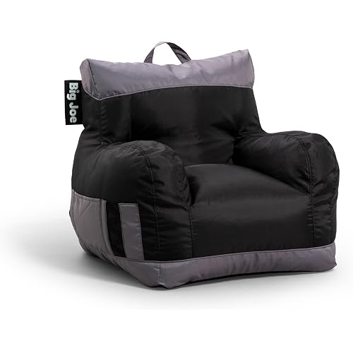Big Joe Dorm Bean Bag Chair with Drink Holder and Pocket, Two Tone Black Smartmax, Durable Polyester Nylon Blend, 3 feet