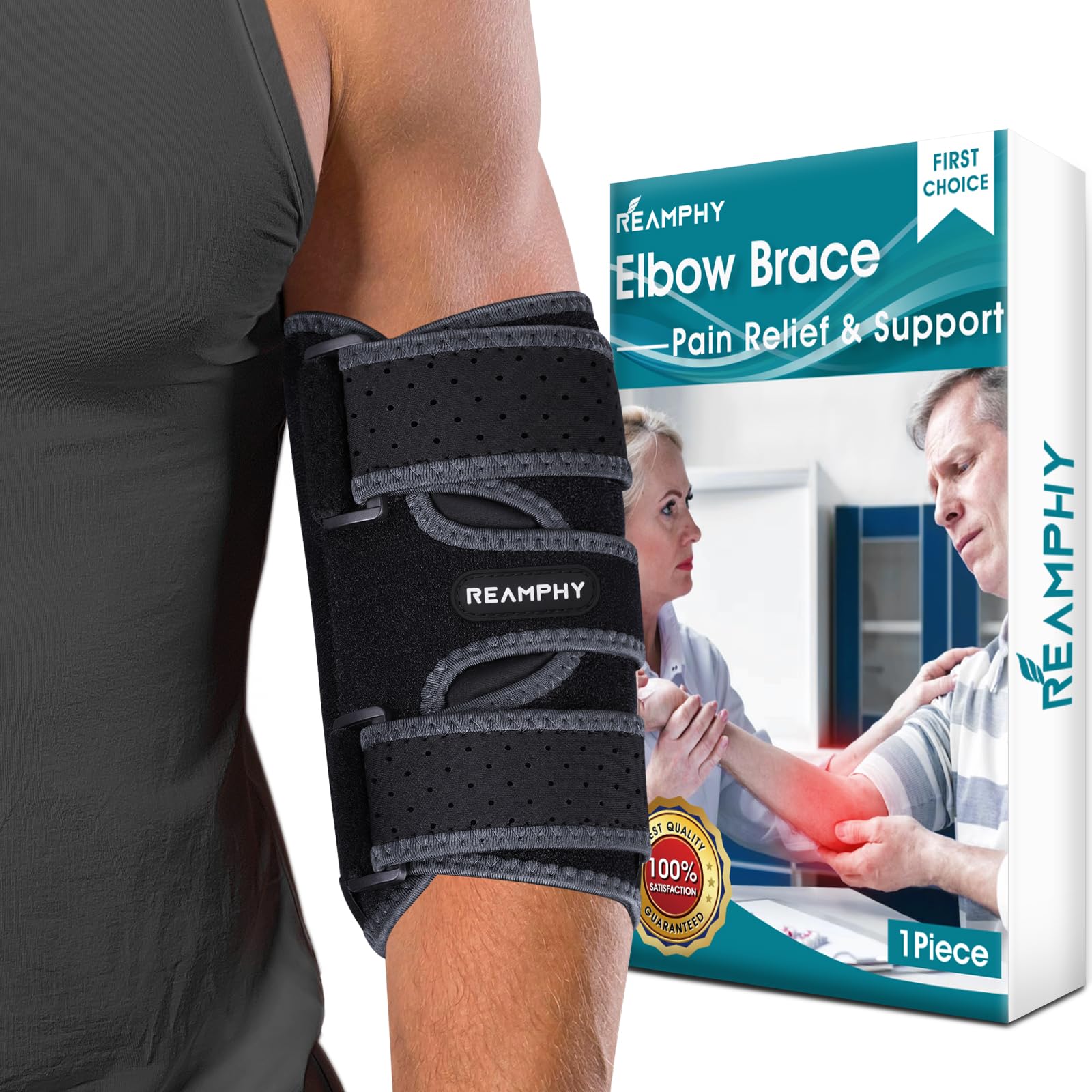 Reamphy Elbow Brace, Sleeping for Cubital Tunnel Syndrome, Comfortable Elbow Brace for Ulnar Nerve entrapment Relief Pain and Tendonitis Arm Straightener Fit Men ＆ Women
