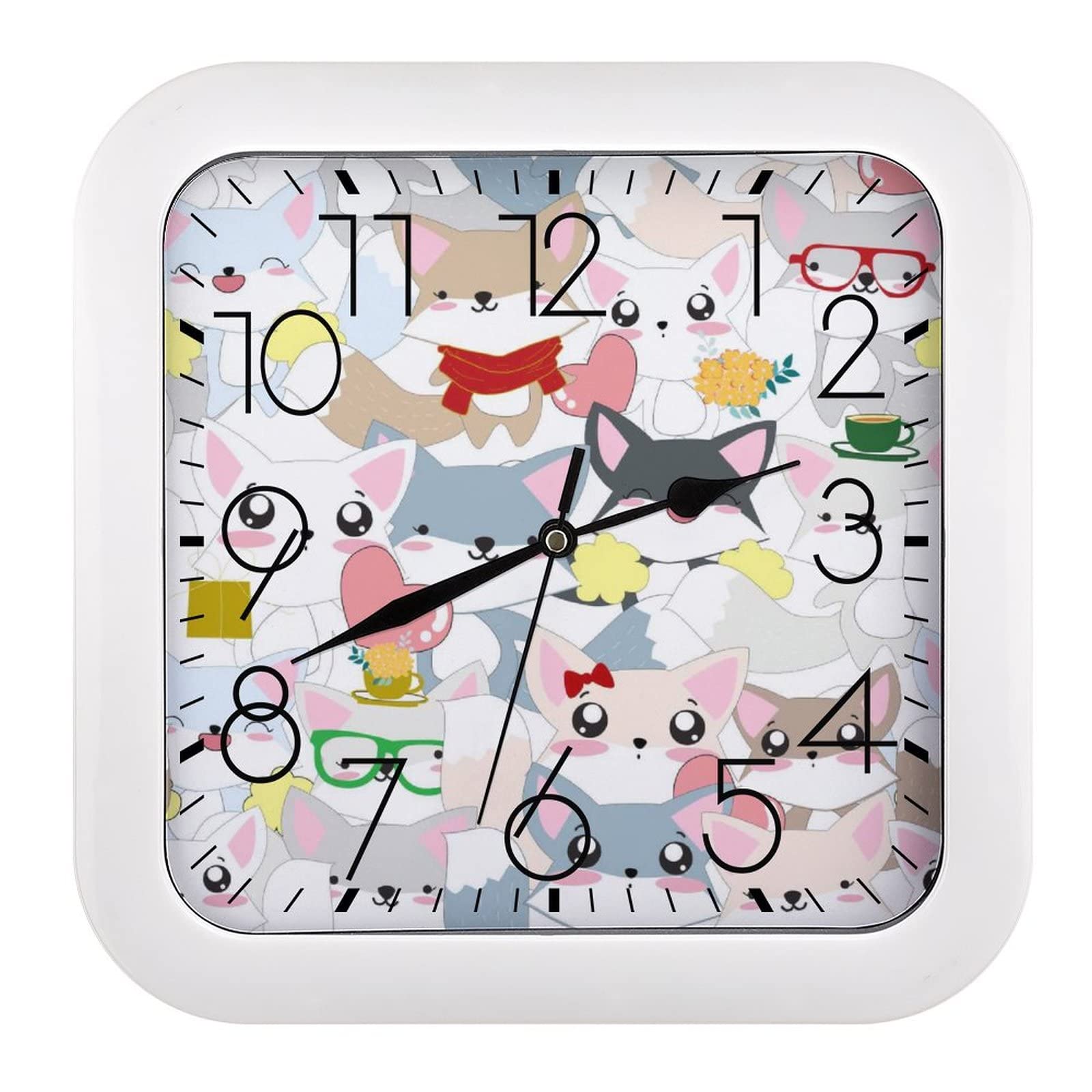 Horloge silencieuse renard mignon pendule murale moderne 26x26cm sans tic-tac pour bureau