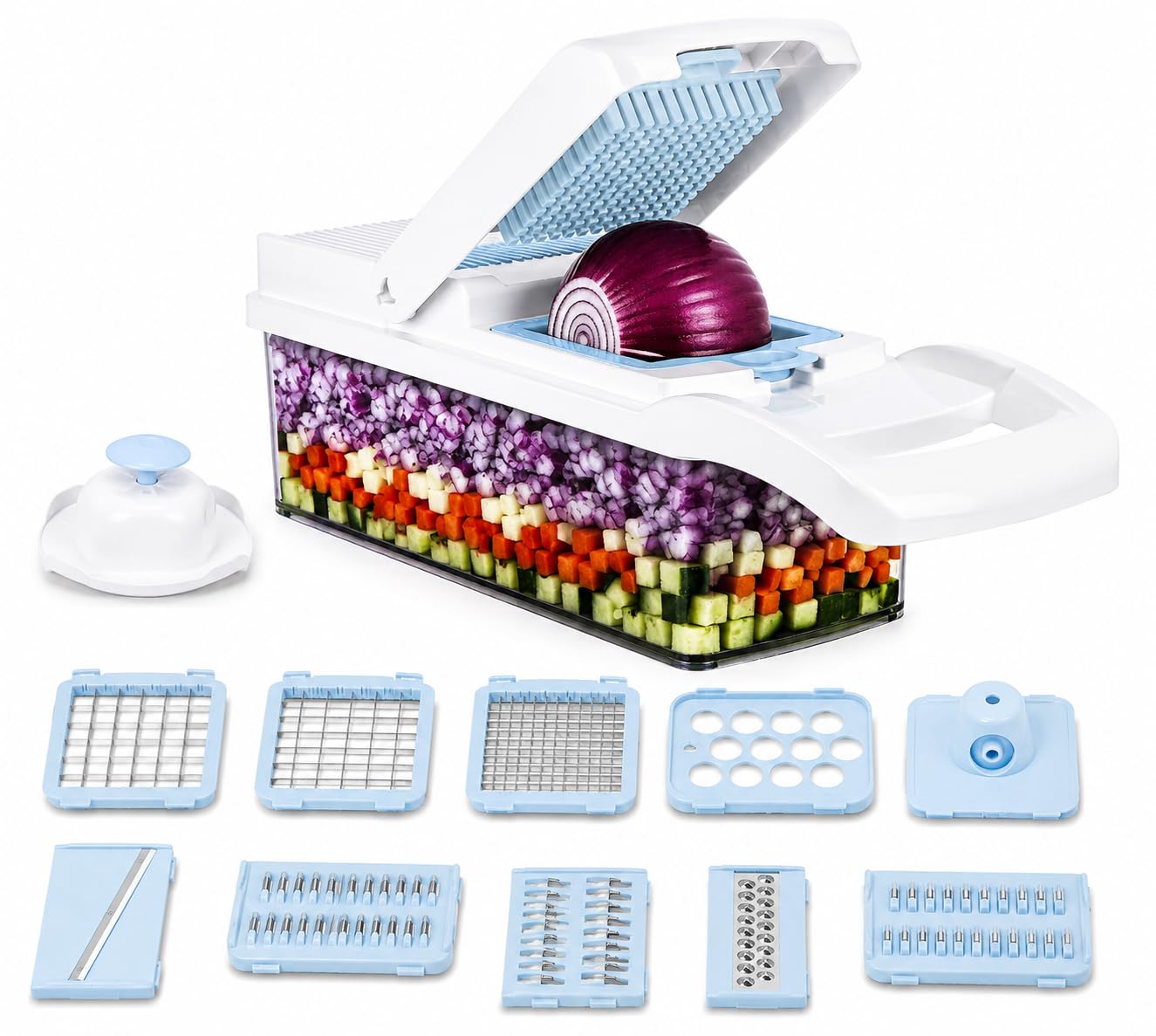 13 in 1 Vegetable Chopper with Container, Stainless Steel Blades
