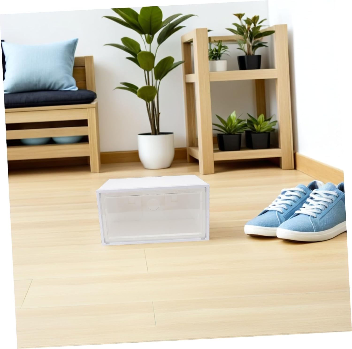 1pc Plastic Shoe Storage Box Side Opening Door Capacity Organizer for Sneakers and - for Home Use