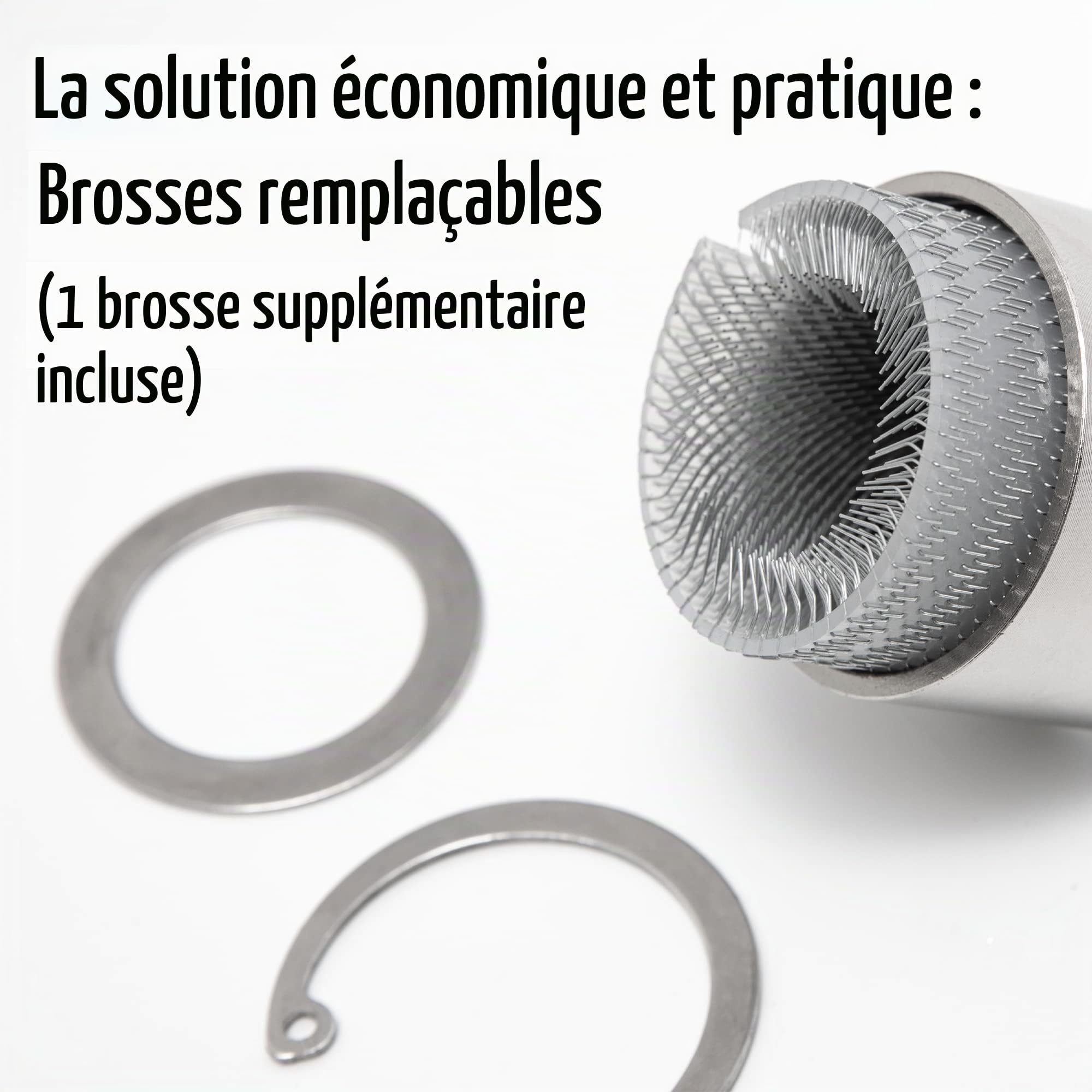Nettoyeur de tuyaux en cuivre entièrement métallique de 2,5 cm, Brosse de Nettoyage pour perceuse avec brosses remplaçables, pour plombiers Professionnels et industriels