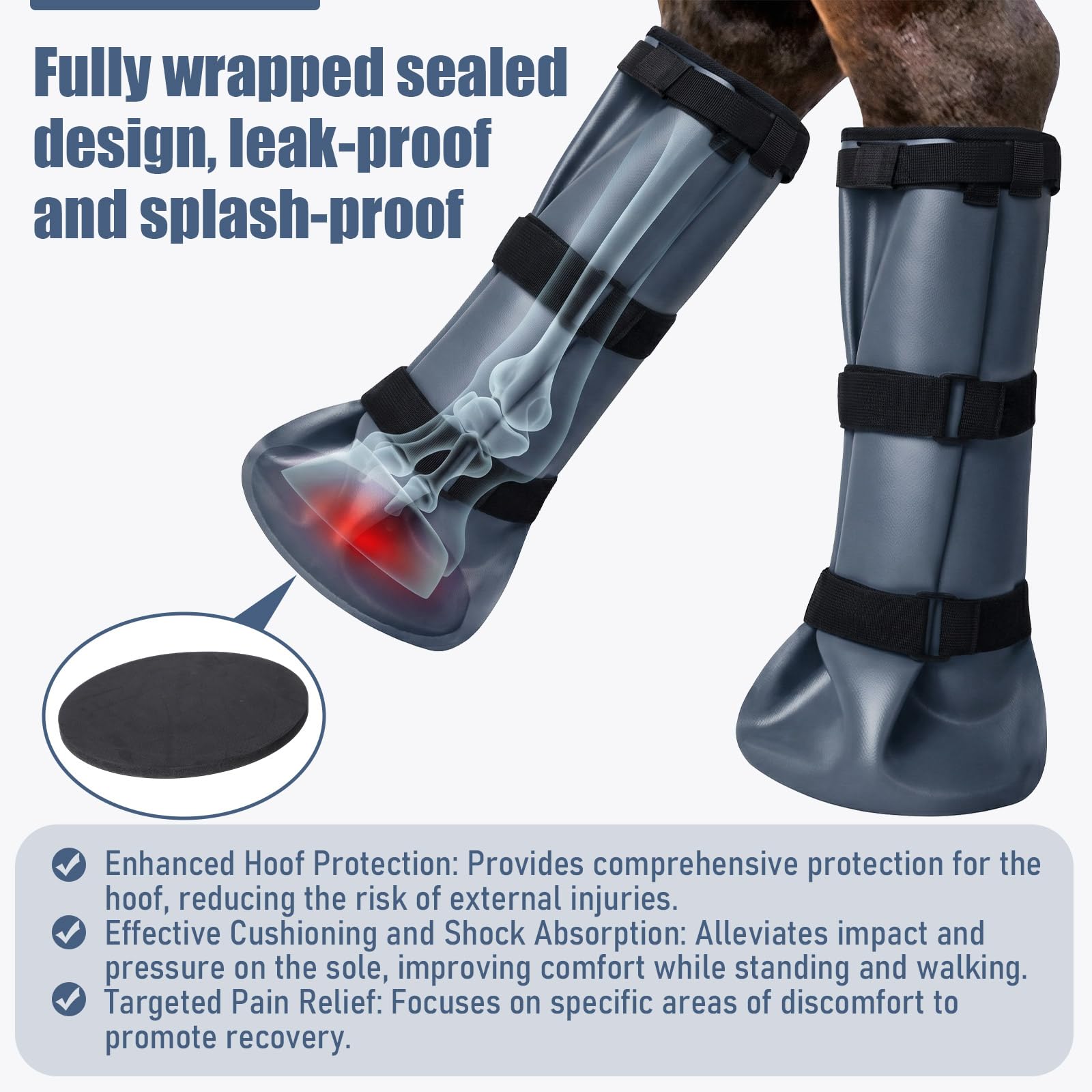 4 Pcs Easy Use Hoof Soaking Boot for Horse Soaker Bag, Hoof Care Treatment Bucket with Eva Pad and Elastic Band, 2 Pairs Horse Soaker Bag for Common Equine Hooves Ailment Problem