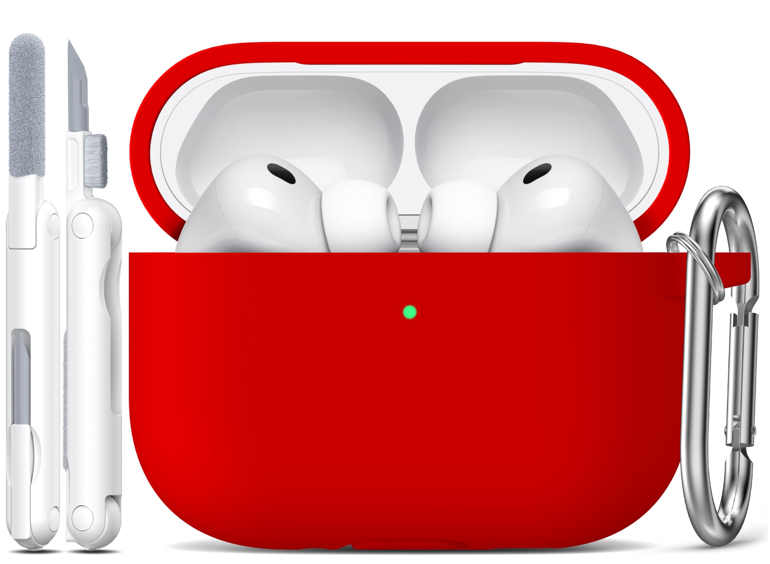 Custodia R-fun per AirPods Pro 3 (2025), custodia protettiva in silicone morbido compatibile con Apple AirPods Pro 3 generazione per donne e uomini con kit di pulizia/portachiavi,Rosso